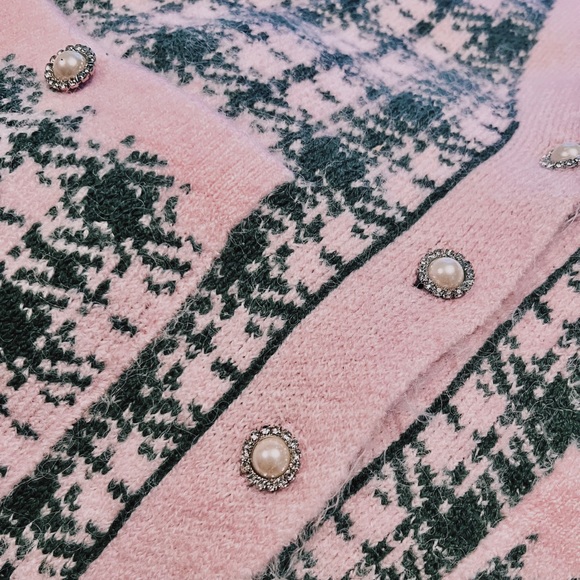 ZARA || 2-Piece/ Knit Vest + Skirt Set in Pink Plaid w/ Pearl Button Detail - Picture 2 of 7